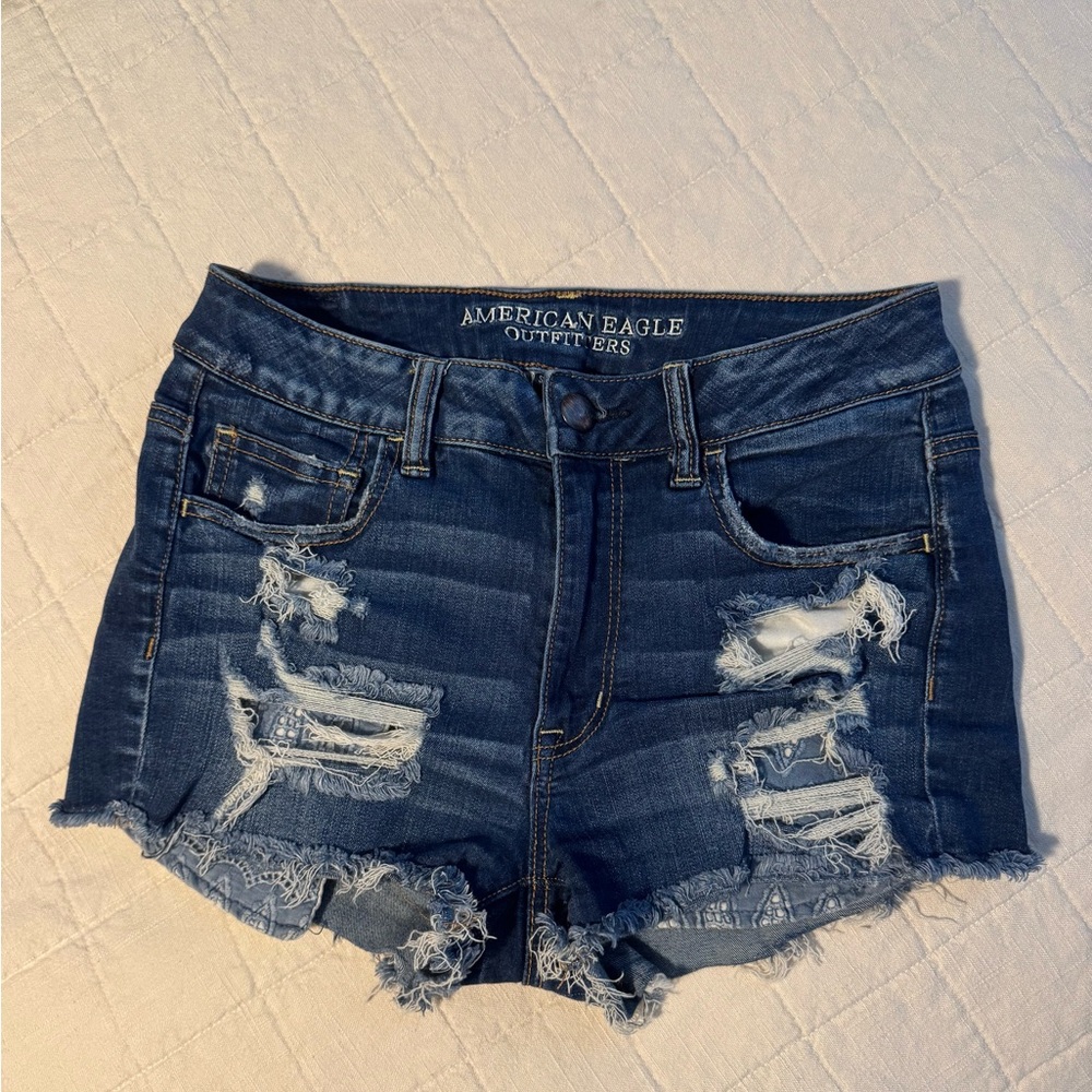 American Eagle Outfitters Dark Blue Super Stretch Jean Shorts